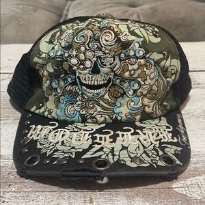 Four Forty One Embroidered Skull Trucker Hat